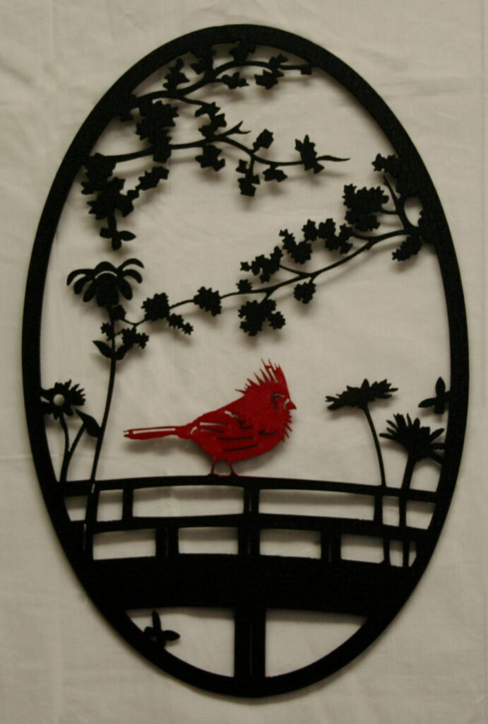 Cardinal Oval - $29.30 (in store) Wall Metal Art Oval Red Cardinal Fence