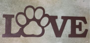 Wall metal art, sign, love, letters, paw print