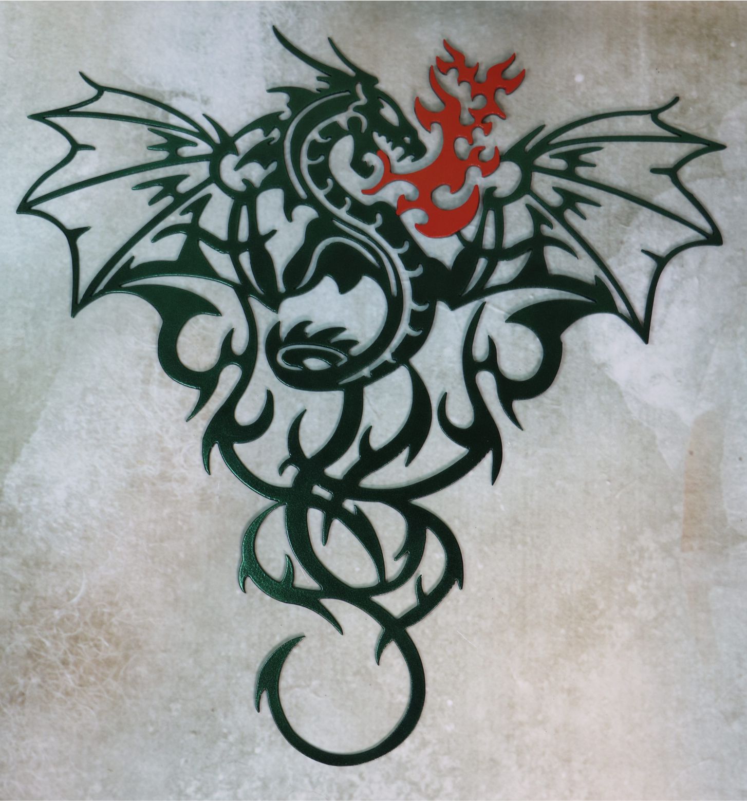 Wall Metal Art, Dragon, Breathing Fire, Flying, Wings