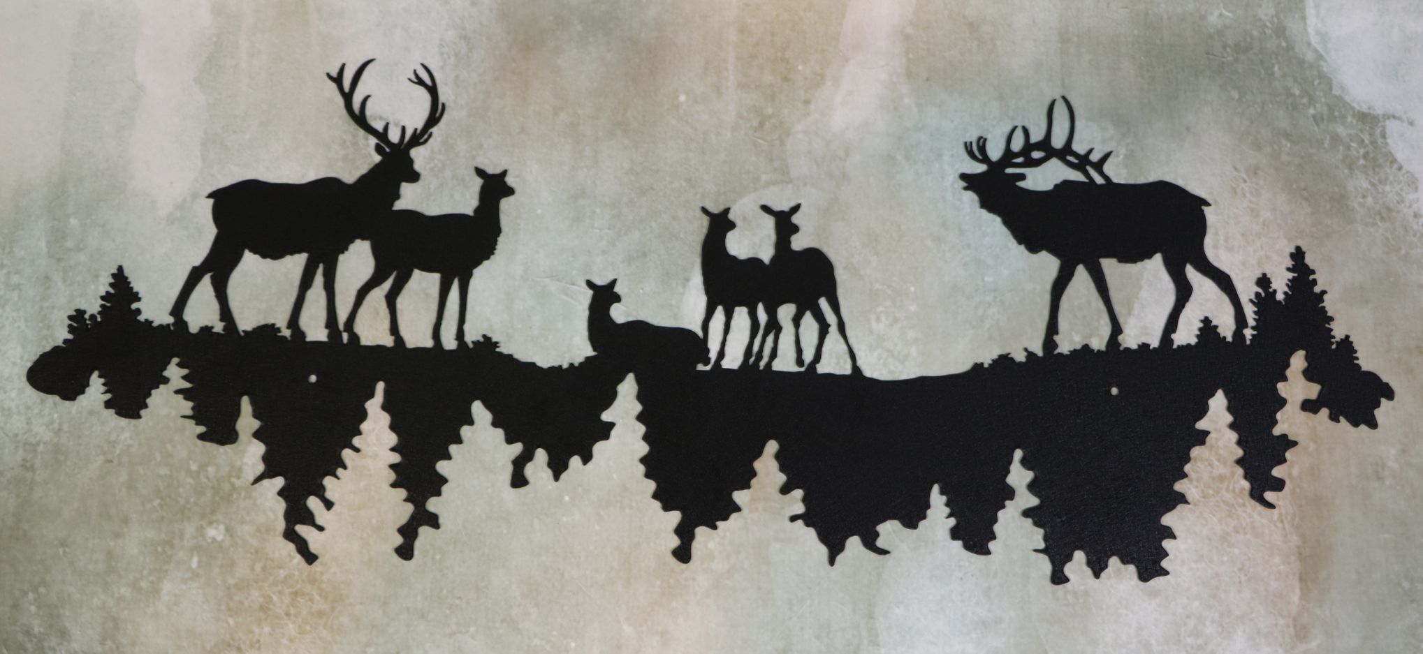 Wall Metal Art, Elk, Buck, Doe, Trees, Reflection, Water, Lake, Pond, Antlers