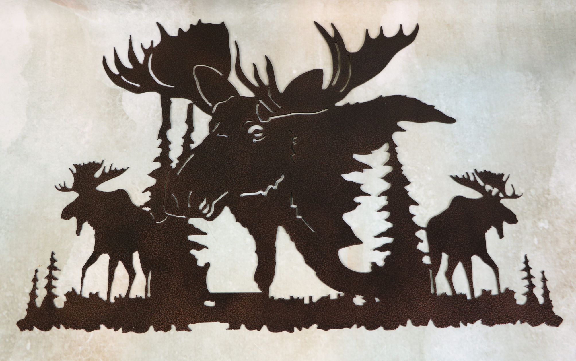 Wall Metal Art, Moose, Bulls, Antlers, Trees, Swamp, Water, Pond, Lake