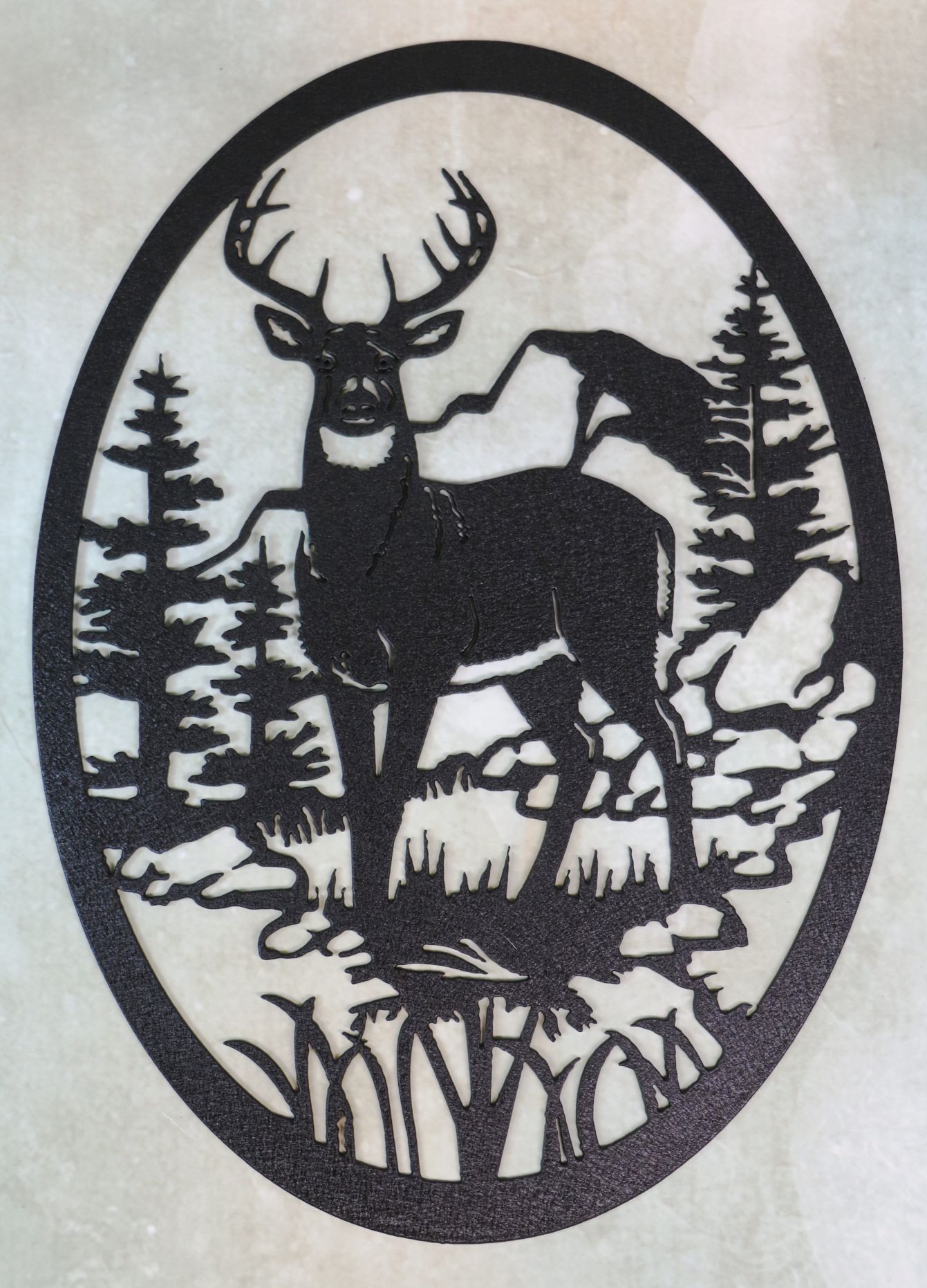 Wall Metal Art, Buck, Deer, Forest, Rocks, Trees, Boulders, Grass, Antlers