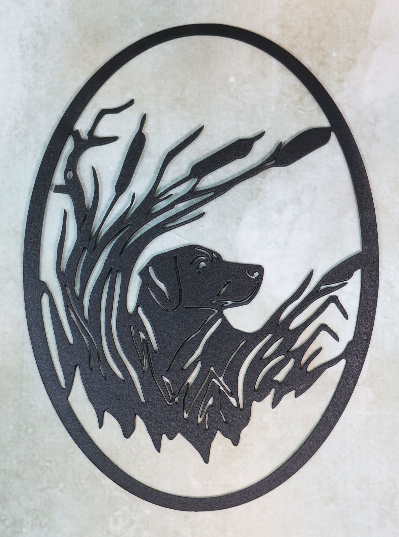 Wall Metal Art, Dog, Labrador, Cattails, Swamp, Reeds, Water