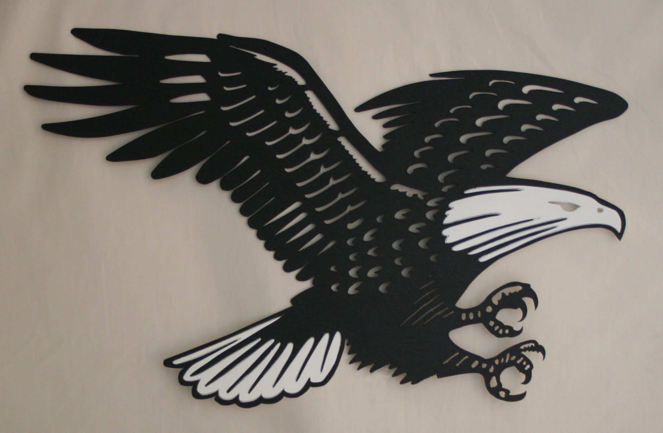 Wall Metal Art, Bald Eagle, Black and White, Talons, Flying