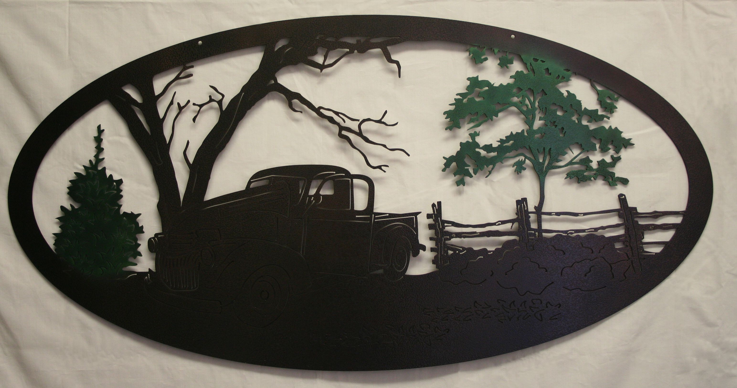 Wall Metal Art Chevy, Truck, Trees, Fence, Countryside, Drive