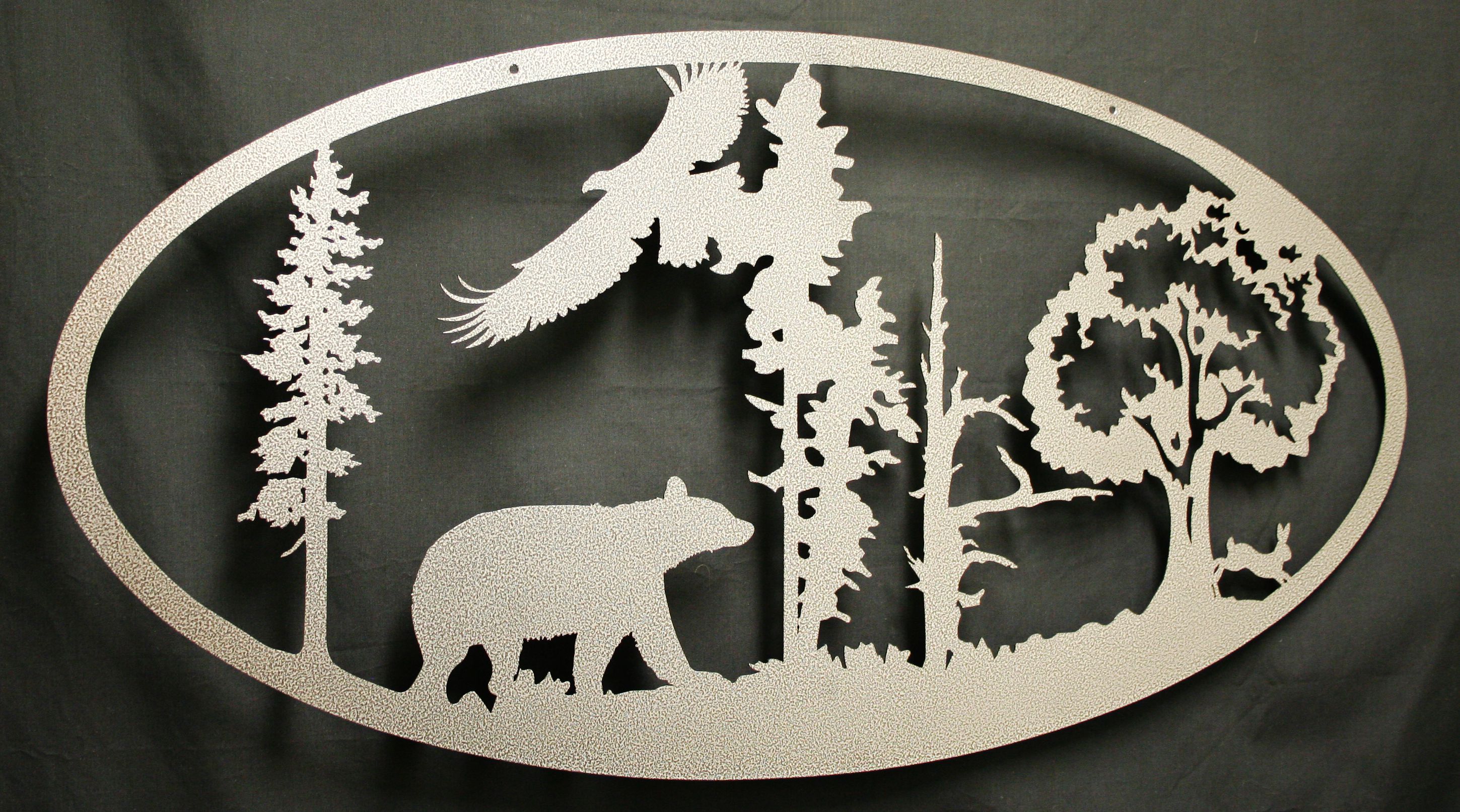 Wall Metal Art Oval Bear Eagle Rabbit
