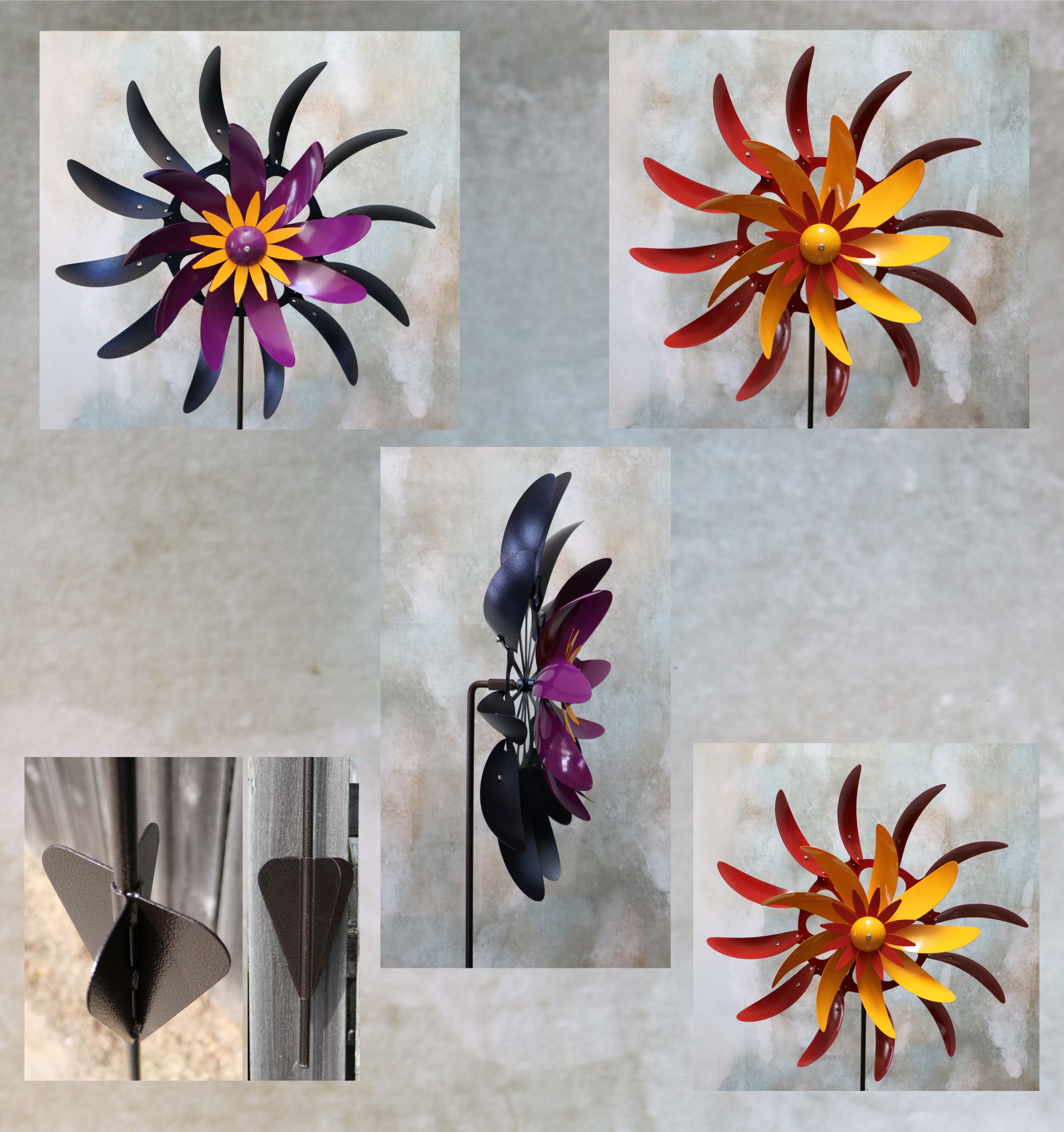 metal art, flower, colors, stem, leaves, kinetic, wind
